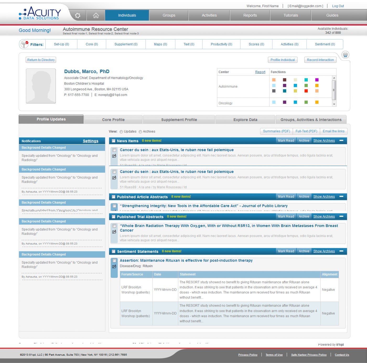 Acuity KOL profile view