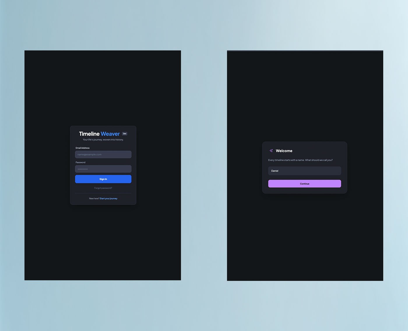 Sign in and name entry