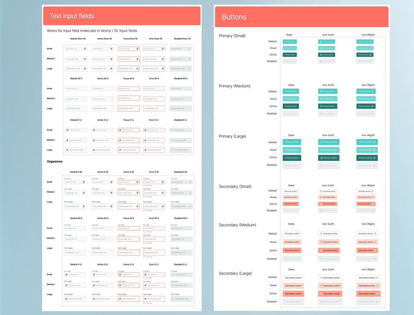 Component library — input fields and buttons across states